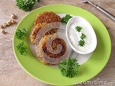 Falafel burger with herb yogurt Stock Photo