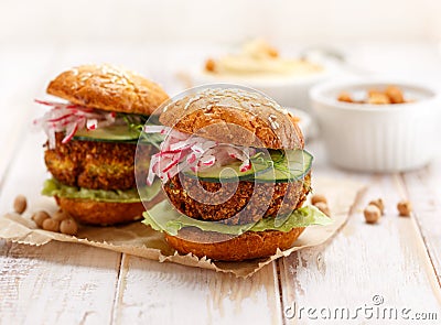 Falafel burger on a wooden rustic table Stock Photo