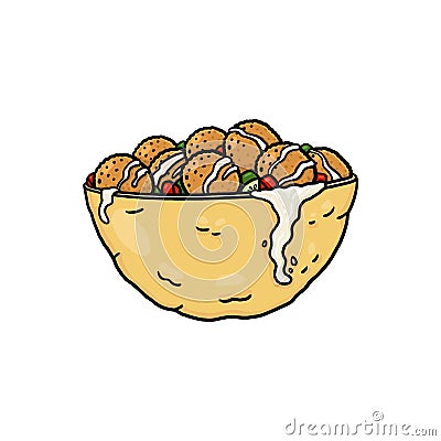 Falafel, salad and tahini in pita bread illustration Cartoon Illustration