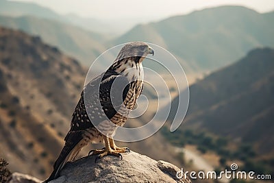 Falcon Bird Perched On A High Cliff. Generative AI Stock Photo