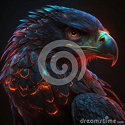 falcon red and blue flamed. Ai generated Stock Photo