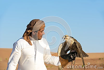 Falconer and falcon Abu Dhabi, UAE, United Arab Emirates Editorial Stock Photo