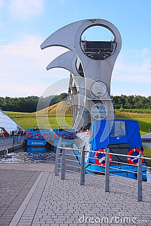 Falkirk wheel rotating boat lift in scotland Editorial Stock Photo