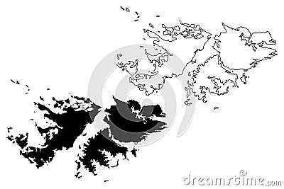 Falkland Islands British Overseas Territory, United Kingdom map vector illustration, scribble sketch Islas Malvinas East and Vector Illustration