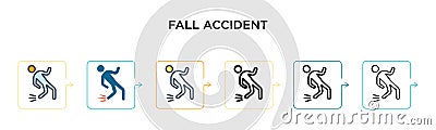 Fall accident vector icon in 6 different modern styles. Black, two colored fall accident icons designed in filled, outline, line Vector Illustration