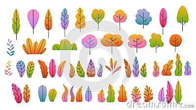 Fall autumn colorful gradient trees bushes leaves Vector Illustration