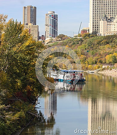 Edmonton/Fall /autumn colors of trees city of boat ship Queen edmonton Editorial Stock Photo