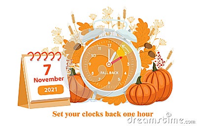 Fall back, the end of daylight savings time concept Vector Illustration