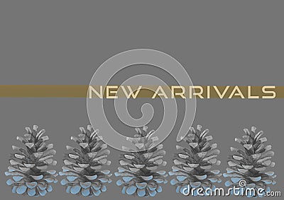Fall Background Grey Wall with Pinecone and New Arrivals text Stock Photo