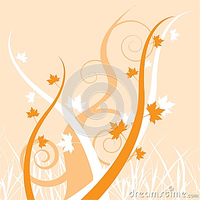 Fall background with orange spirals and oak leaves Stock Photo