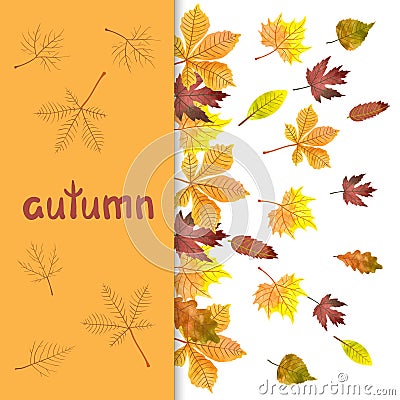 Fall background with watercolor autumn leaves. Vector Illustration