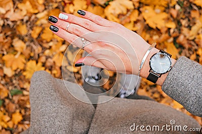 Fall black manicure Stock Photo