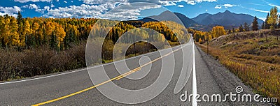 Fall color, Colorado Highway 145 Panorama Stock Photo