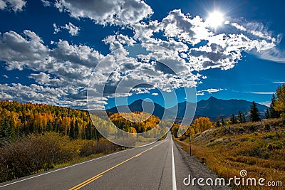 Fall color, Colorado Highway 145 Stock Photo