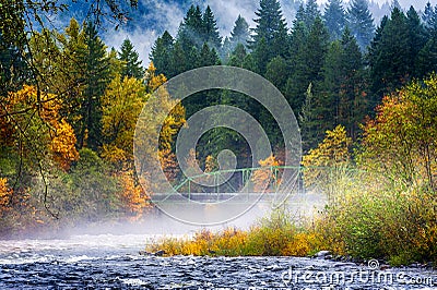 Fall colors along confluence of two rivers Stock Photo