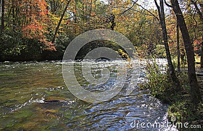 Fall colors and the river running along the Blue Ridge Parkway Stock Photo