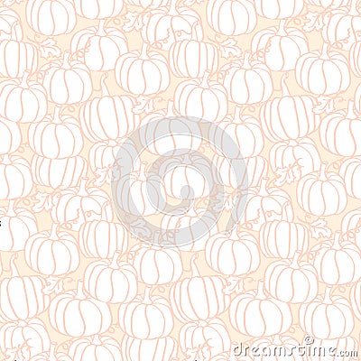 Fall delikate light orange pumkin seamless pattern cantoon style Vector Illustration