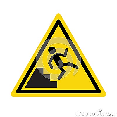 Fall down slippery safety sign icon. Vector person down floor warning hazard danger isolated yellow symbol. Vector Illustration