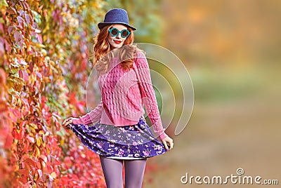 Fall Fashion. Girl Stylish Autumn Outfit. Outdoor Stock Photo