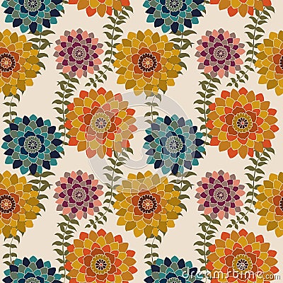 Fall Floral Seamless Pattern, Colorful Autumn flowers Surface Pattern Background Romantic Floral Repeat Pattern for textile design Stock Photo