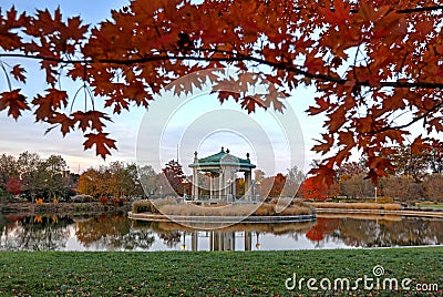 Fall foliage around the Forest Park bandstand in St. Louis, Missouri Stock Photo