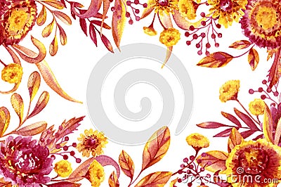 Fall Foliage and Flowers Frame Stock Photo