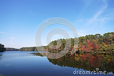 Fall foliage at Lake Johnson, a popular city park in Raleigh, NC Stock Photo