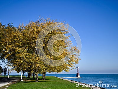 Fall Foliage on the Lakefront Stock Photo