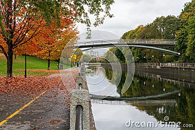 Fall foliage in Ottawa, Ontario, Canada. Rideau Canal Pathway autumn leaves scenery. Stock Photo