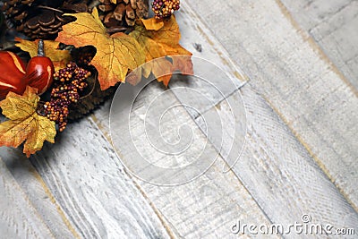 Fall Folliage against wooden table background Stock Photo