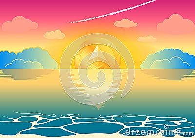 The fall and growth of virtual crypto currency ethereum is associated with sunset and dawn Vector Illustration