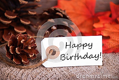 Fall Label with Happy Birthday Stock Photo