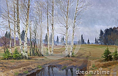 Fall landscape oil painting Stock Photo