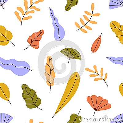 Fall leaf pattern. Seamless background, texture design with autumn leaves repeating print. Modern botanical motif for Vector Illustration