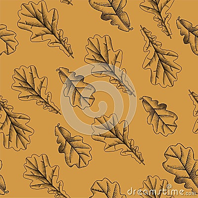 Fall of leaves in autumn. Seamless pattern of dried oak leaves Vector Illustration