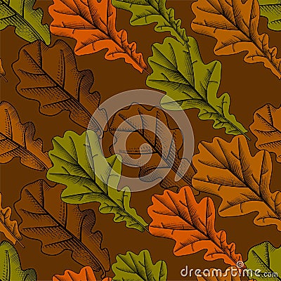 Fall of leaves in autumn. Seamless pattern of dried oak leaves Vector Illustration