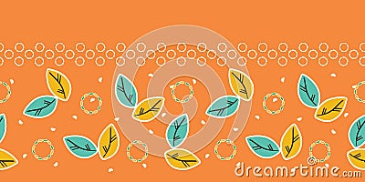 Fall leaves seamless border pattern. Stylized retro floral stems edging. Pretty modern feminine fashion band. Trendy Vector Illustration