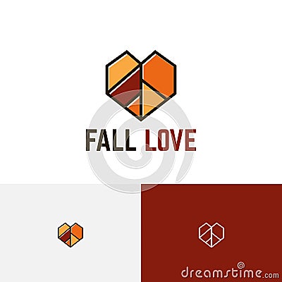 Fall Love Heart Shape Autumn Season Nature Business Logo Vector Illustration