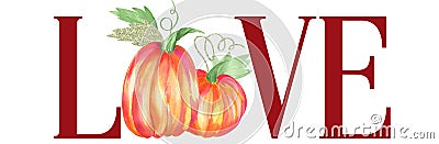 Fall love pumpkin composition. Autumn illustration Cartoon Illustration