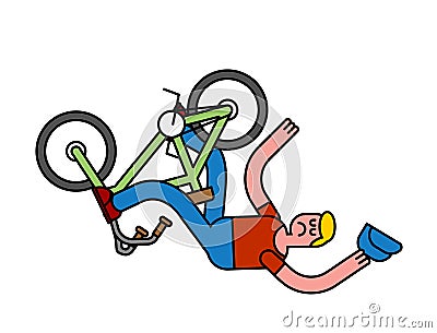 Fall off bike. Unsuccessful trick on BMX bicycle. Fall and pain Vector Illustration