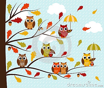 Fall Owls Vector Illustration