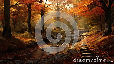 fall peaceful wood country landscape Cartoon Illustration