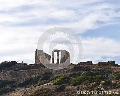 Temple of Poseidon on Top of Cape Sounion Stock Photo