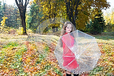 Fall. Portrait of beautiful young woman in autumn park Stock Photo