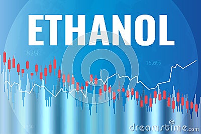 The fall price on Ethanol in financial market. Text Ethanol on blue and red finance background Vector Illustration