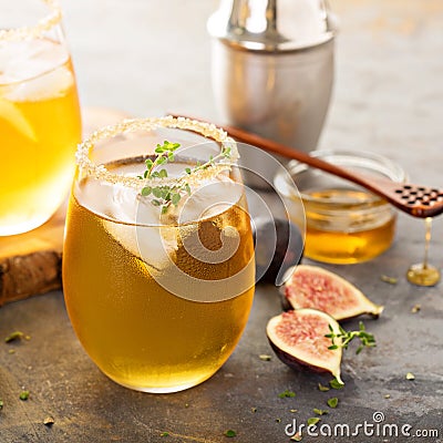 Fall refreshing cocktail with fig, honey and thyme Stock Photo