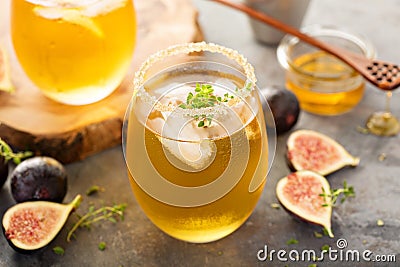 Fall refreshing cocktail with fig, honey and thyme Stock Photo