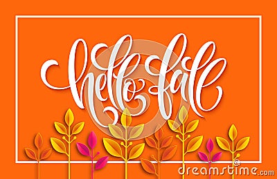 Fall sale background design with colorful paper cut autumn leaves. Vector illustration Vector Illustration