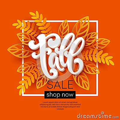 Fall sale background design with colorful paper cut autumn leaves. Vector illustration Vector Illustration