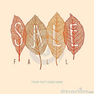 Fall sale poster with dried leaves and simple text Cartoon Illustration